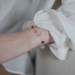 yeajewel手作白水晶红玛瑙手链复古优雅手串手环日韩气质潮20945