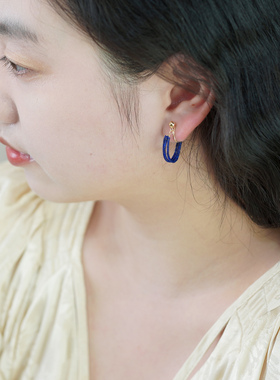 小众设计复古气质三层青金石u型耳夹无耳洞耳骨夹法式耳环510161