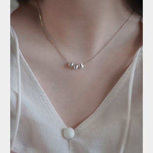 yeajewel手作三颗拉丝银球项链简约小众锁骨链925银轻奢饰品30864