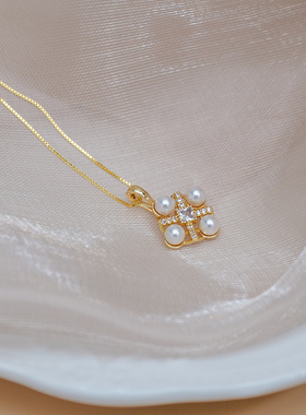 小众轻奢高级感四颗珍珠锆石吊坠项链925纯银优雅时尚锁骨链50827
