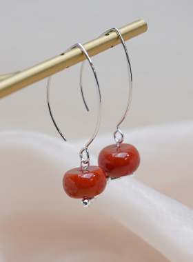 小众设计感时尚复古红玛瑙平安扣耳钩925纯银耳挂气质耳环女51141