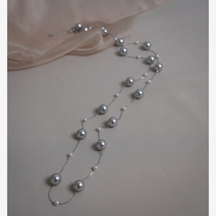 真多麻色银灰珍珠长项链925银满天星锁骨链小众轻奢通勤饰品30960