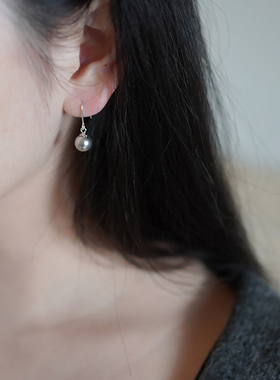 yeajewel简约银灰色珍珠耳环925银耳钩百搭气质耳饰养耳洞女21214