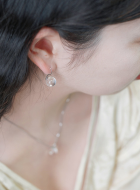 小众时尚简约白水晶耳环925纯银耳钩气质清冷感耳环优雅女509157