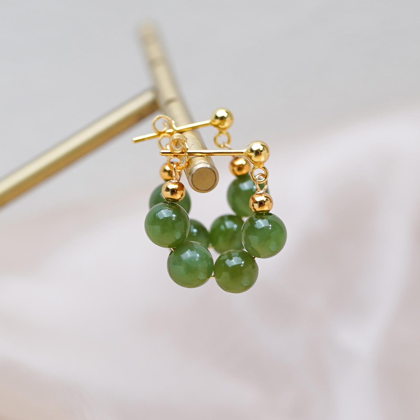 小众清新气质和田碧玉u型耳钉925纯银复古少女耳环新中式潮508125