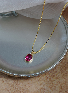 法式复古轻奢高级感鸽血红吊坠珠链项链925纯银甜美锁骨链412169