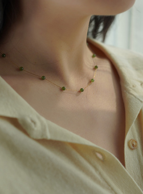 新中式复古纤细和田碧玉项链清冷感气质锁骨链小众高级感女60118