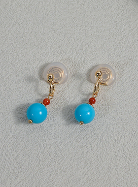 原创小众设计感蓝松石红玛瑙耳夹新中式气质耳骨夹少女耳环40966