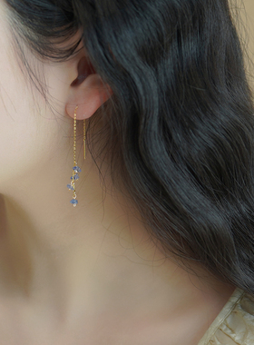 小众古风高级感塔桑石耳线925纯银流苏气质耳环法式少女耳饰50320