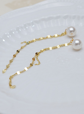 小众简约流苏嘴唇链珍珠耳钉气质长耳环925纯银时尚通勤耳饰50742