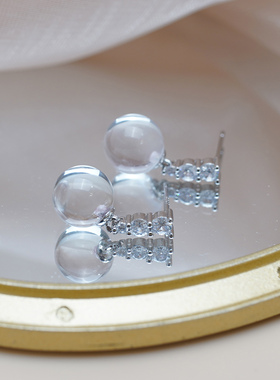 简约时尚高级感白水晶王妃耳钉925纯银清冷感优雅耳环小众510116
