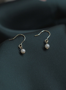 手作简约小珍珠耳环14k包金耳钩迷你耳饰耳钉精致优雅气质女90764