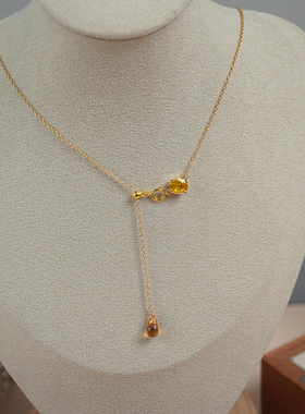 小众设计感黄水晶水滴项链925银轻奢高级感简约锁骨链通勤女40374