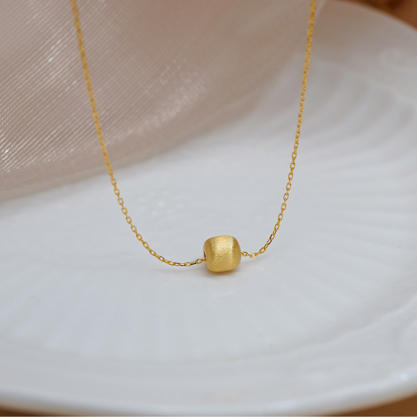 小众轻奢高级感拉丝转运珠项链925纯银时尚通勤简约锁骨链女50829