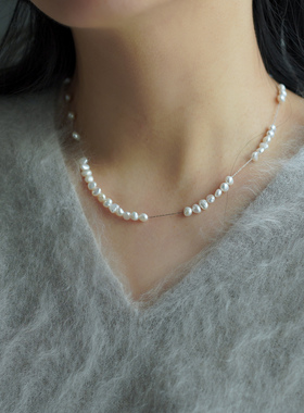 小众设计感轻奢淡水巴洛克珍珠串项链气质简约锁骨链通勤女51245