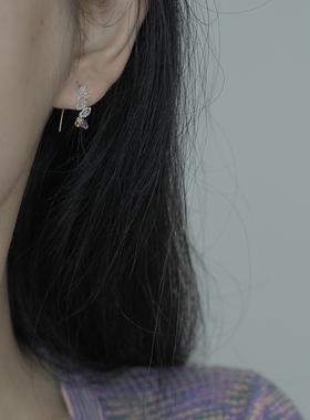 简约小巧闪灵钻14k包金耳挂小耳钩气质百搭耳环小众轻奢耳饰00417