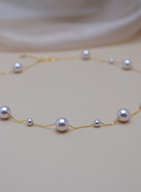 法式浪漫曼塔玫瑰色珍珠项链925纯银满天星锁骨链优雅时尚女50673