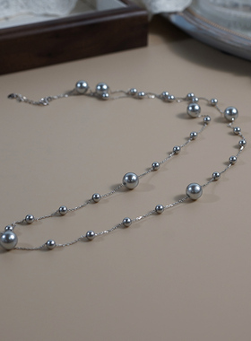 满天星灰珍珠毛衣链925纯银气质长项链小众轻奢高级感通勤潮40840
