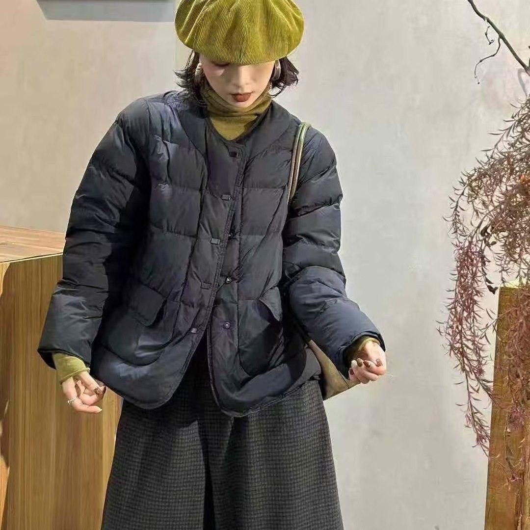 孔米韩系圆领加厚羽绒服女外套2025冬季新款轻薄宽松保暖面包服外