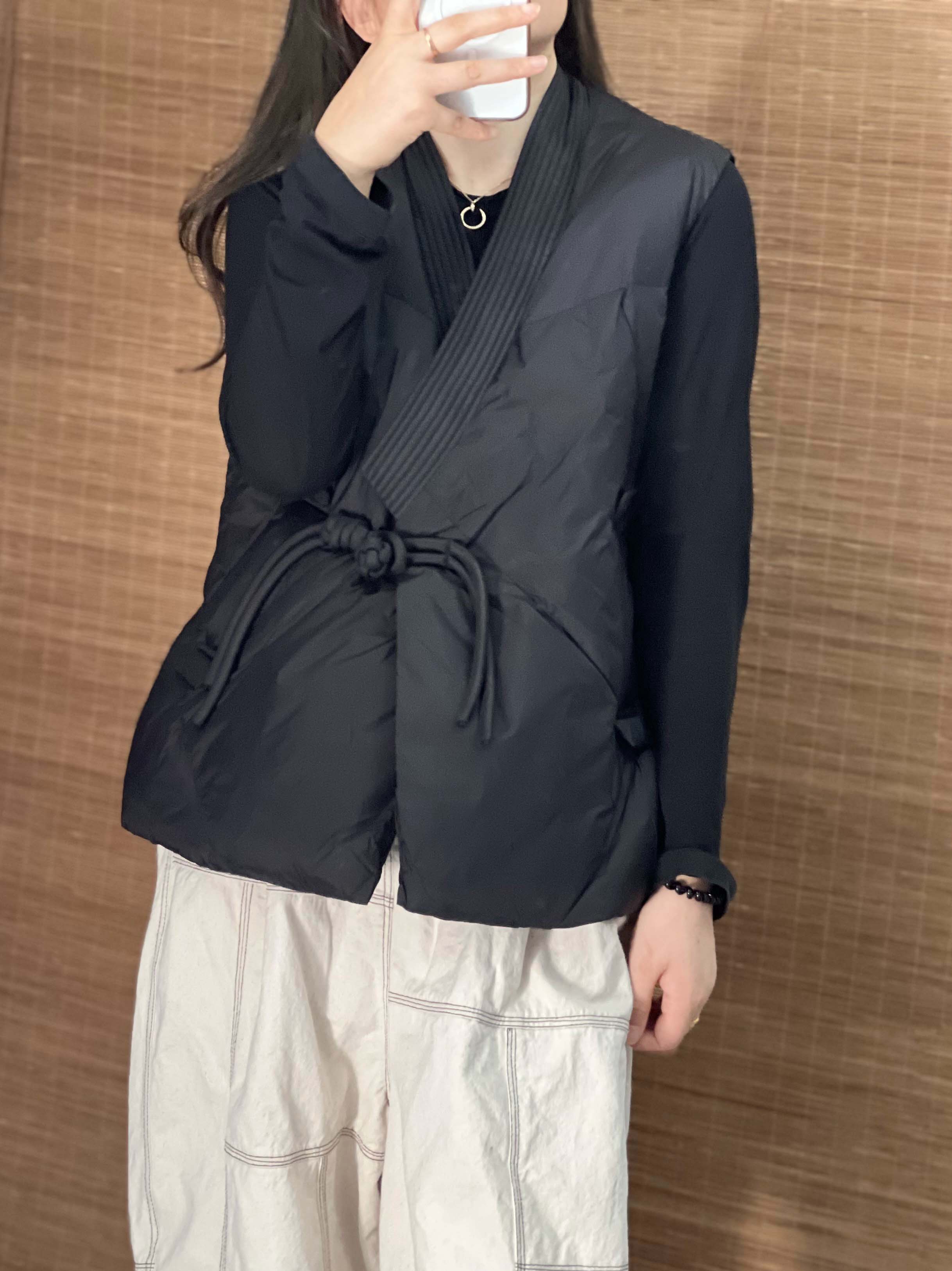 孔米冬季新款文艺复古女装中国风改良羽绒服女马甲坎肩白鸭绒外套