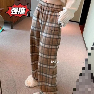 ader潮牌今年新款毛呢长裤子女2023春季直筒格子显瘦爆款拖地裤