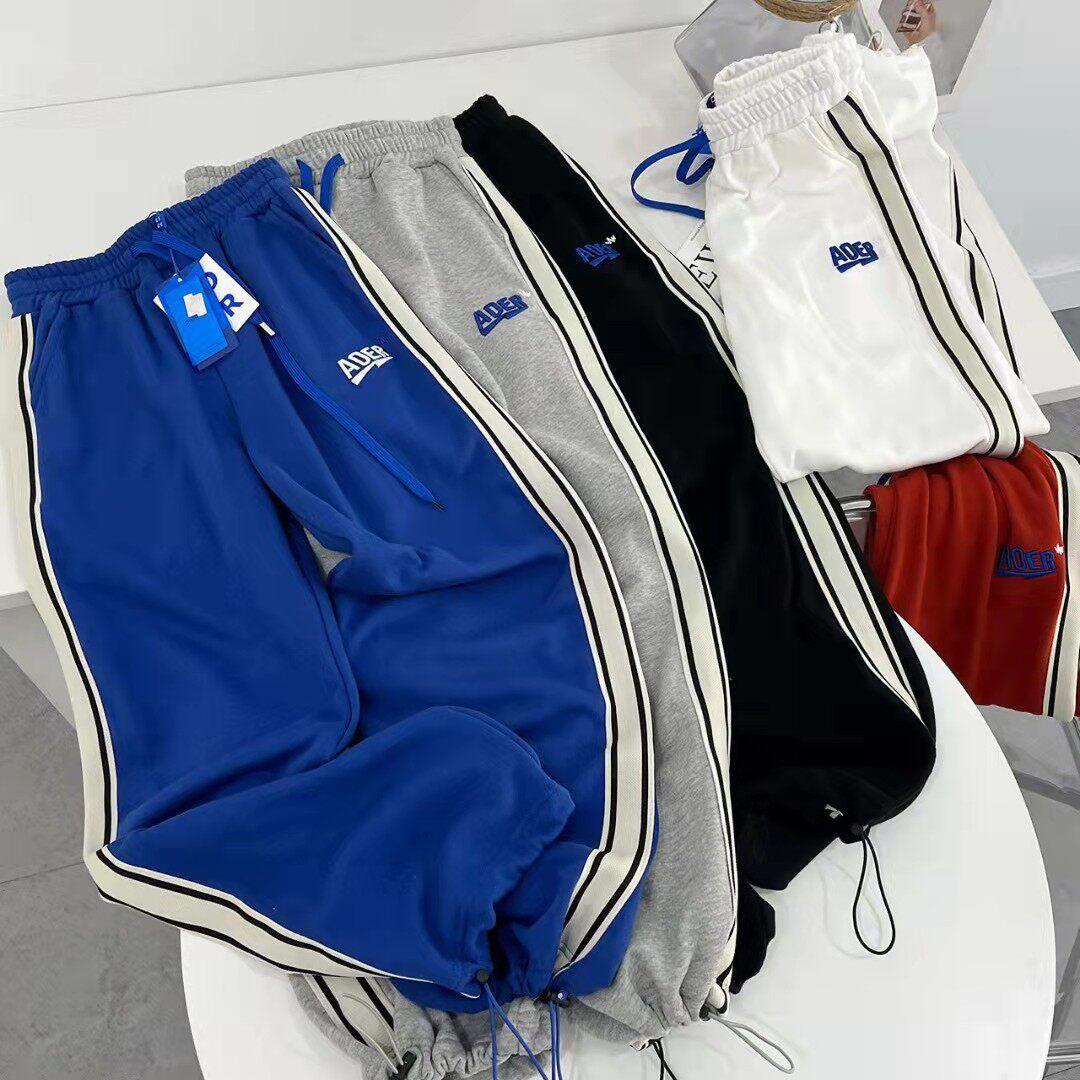 ader闪电字母抽绳束脚卫裤宽松显瘦织带拼接男女直筒阔腿长裤子潮