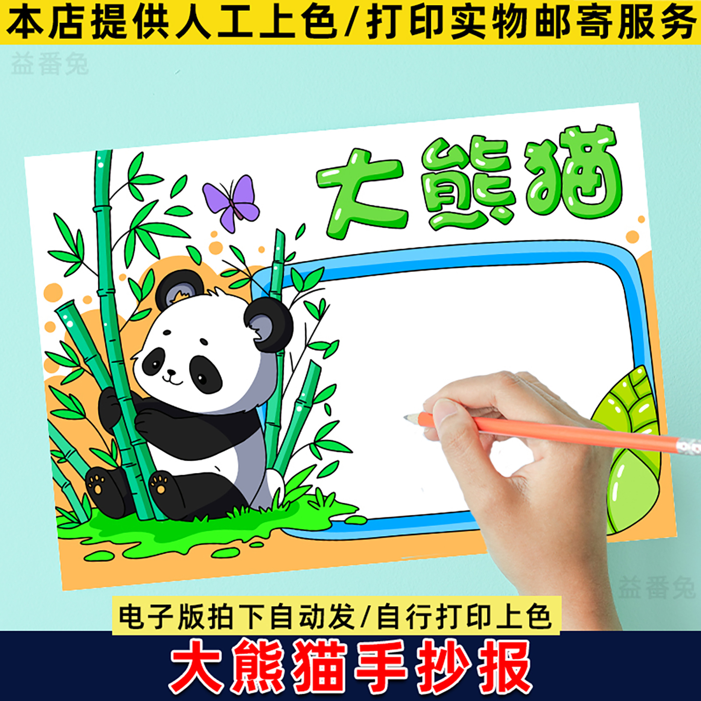 国宝大熊猫手抄报模板电子版小学生动物观察记录生物多样性小报