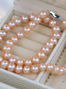 黛蓝 9-10mm中国红淡水珍珠项链女轻奢高级感