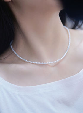 黛蓝 18k金天然极光淡水珍珠项链小baby链锁骨链（3-4mm）