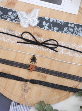 个性黑色choker项圈纯欲风蕾丝蝴蝶结颈链锁骨链星星项链女配饰