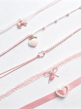 choker暖风日系粉色吊坠女生颈带