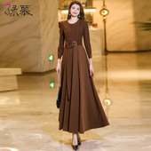 咖色长袖 连衣裙女2025年春秋新款 遮肚子减龄气质显瘦高级感长裙