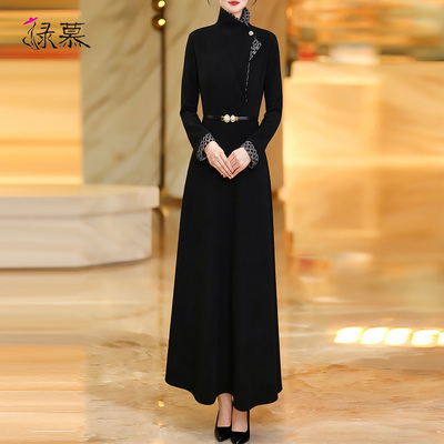 高级感黑色厚款气质秋冬显瘦长裙