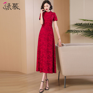 高级感时尚中国风喜婆婆红色连衣裙2026夏新中式女装复古大摆长裙