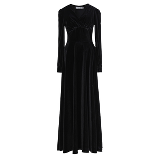 高级感黑色金丝绒连衣裙女长款2025春秋新款遮肉高贵气质显瘦长裙