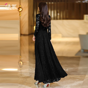 黑色长款连衣裙女夏2026新品气质长袖连衣裙高级感气质显瘦长裙