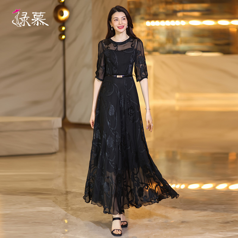 黑色长款连衣裙女夏2025新品