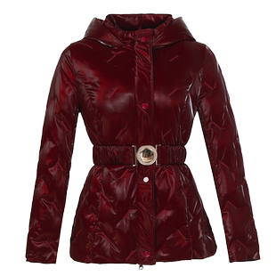 酒红色短款羽绒服女冬2025新款洋气减龄连帽90白鸭绒保暖显瘦外套