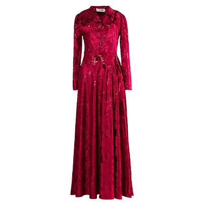 绿慕高级感酒红色大摆长裙