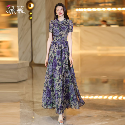 洋气碎花女夏复古风显瘦长裙