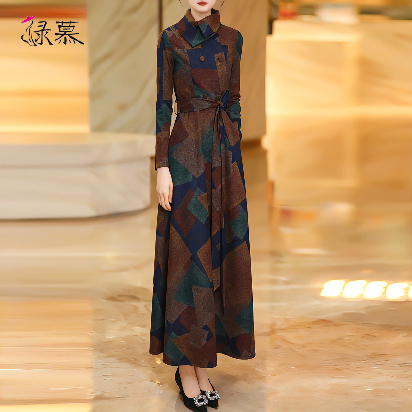 轻奢高级感气质显瘦加厚毛呢长裙