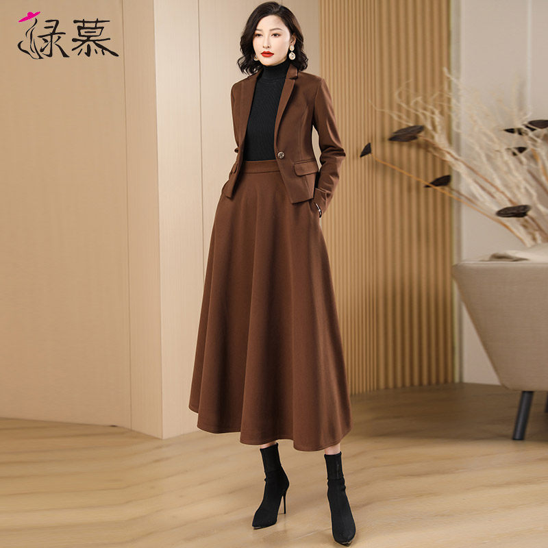 高级感西装领毛呢两件套装裙2026春秋新款时尚外套显瘦半身裙