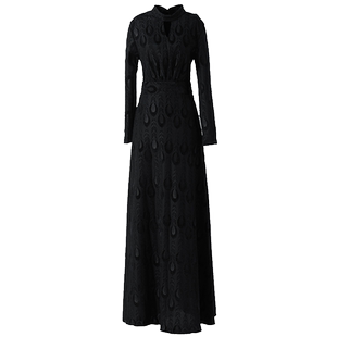 黑色高级雪尼尔连衣裙长款2025春秋装新款收腰气质长袖高端长裙