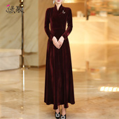 高级感酒红色长袖 连衣裙2025秋冬新款 贵夫人气质遮肉显瘦长裙