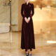 高级感酒红色长袖 连衣裙2025秋冬新款 贵夫人气质遮肉显瘦长裙