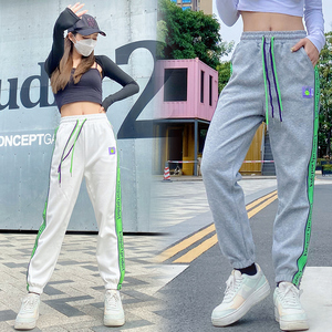 RM22029#撞色拼接条纹休闲运动卫裤女2023秋季韩版百搭束脚宽松哈伦裤