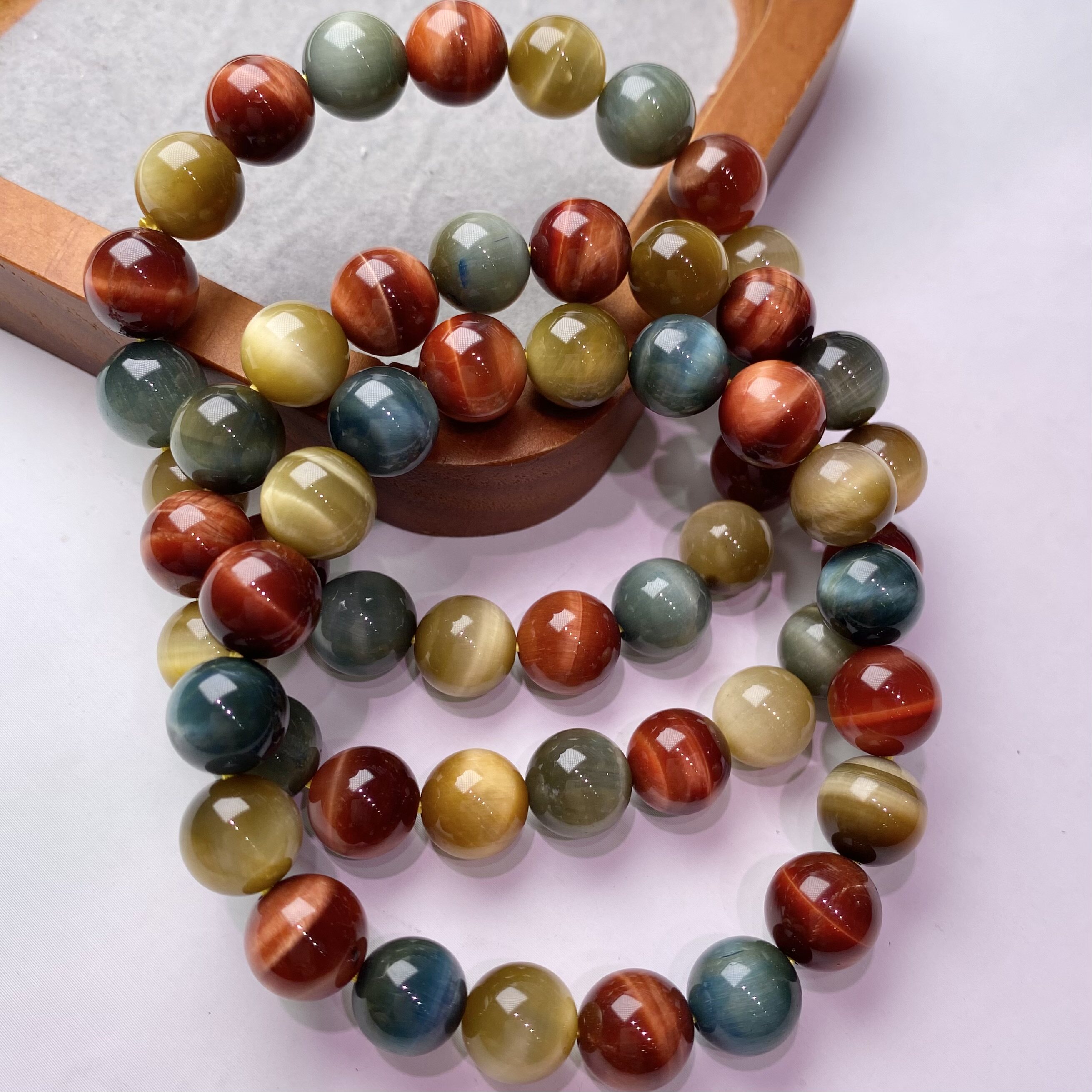 天然彩虎眼圆珠手串单圈手链男女同款饰品百搭情侣手链礼物送朋友