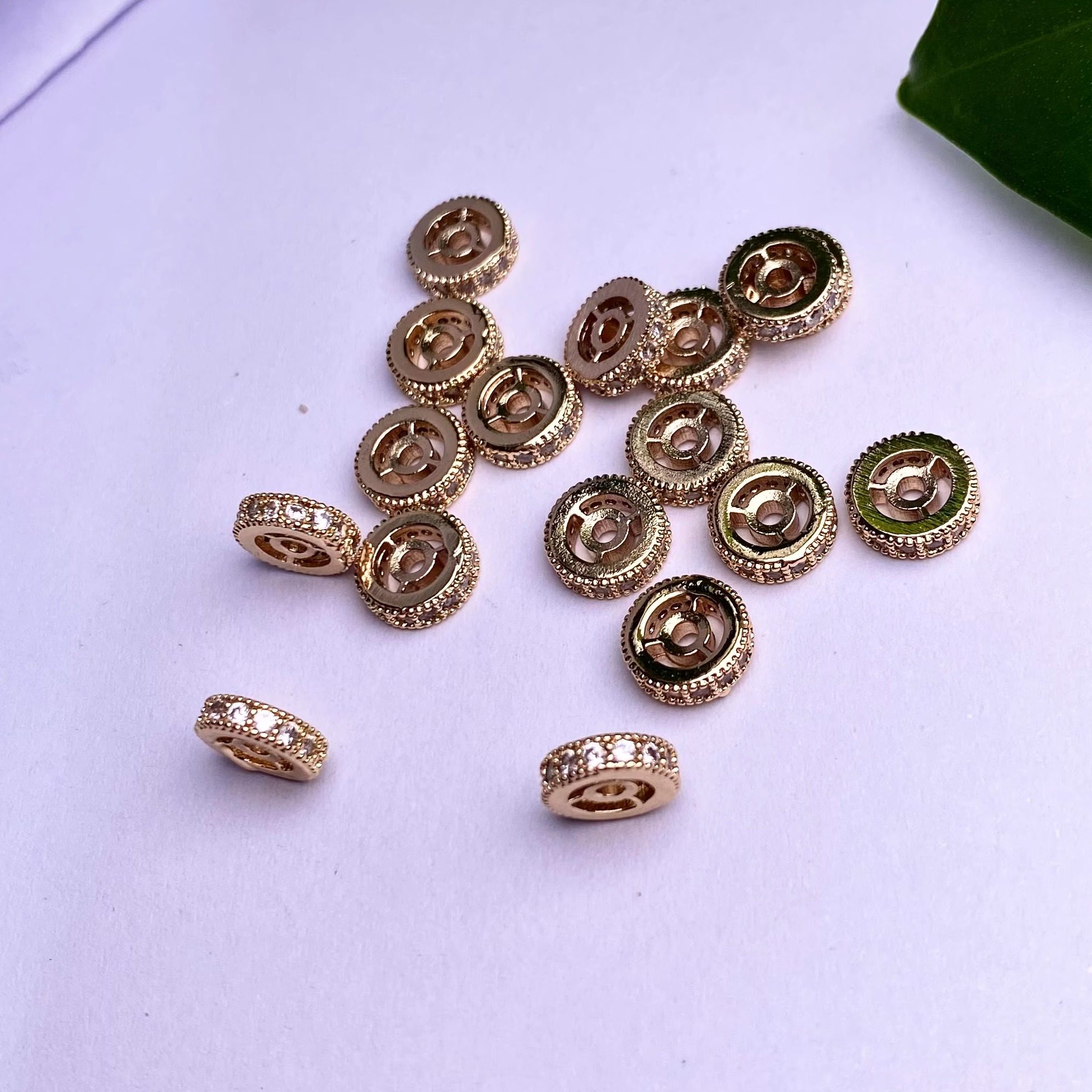 18K包金保色单排锆钻车轮珠隔珠diy手工手链项链隔片散珠饰品配件