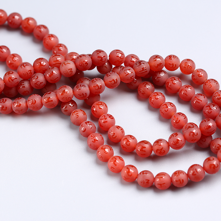 包邮天然红玛瑙磨砂六字真言散珠佛珠DIY手链手串项链复古珠子
