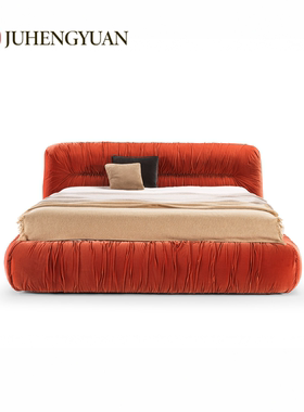 2025 GHIDINI意大利卧室主卧床法式复古褶皱丝绒床轻奢设计师款